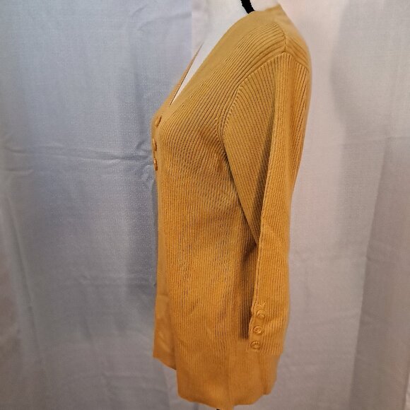 Y2K Dressbarn Gold Ribbed V-Neck Button Detail Cotton Sweater Size L - Picture 7 of 11